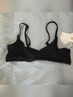 Good American Black Textured Swim Top with Adjustable Straps